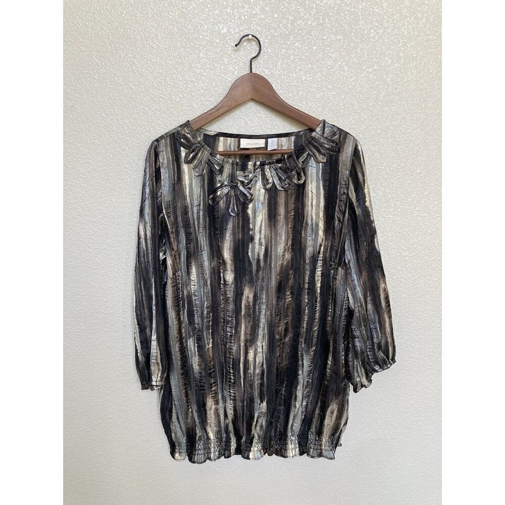 NWOT Chicos Brown Gold tunic blouse size 1 womens medium neutral 3/4 sleeve